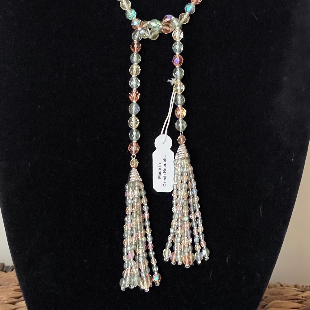 Czech Republic glass Lariat tie tassel necklace